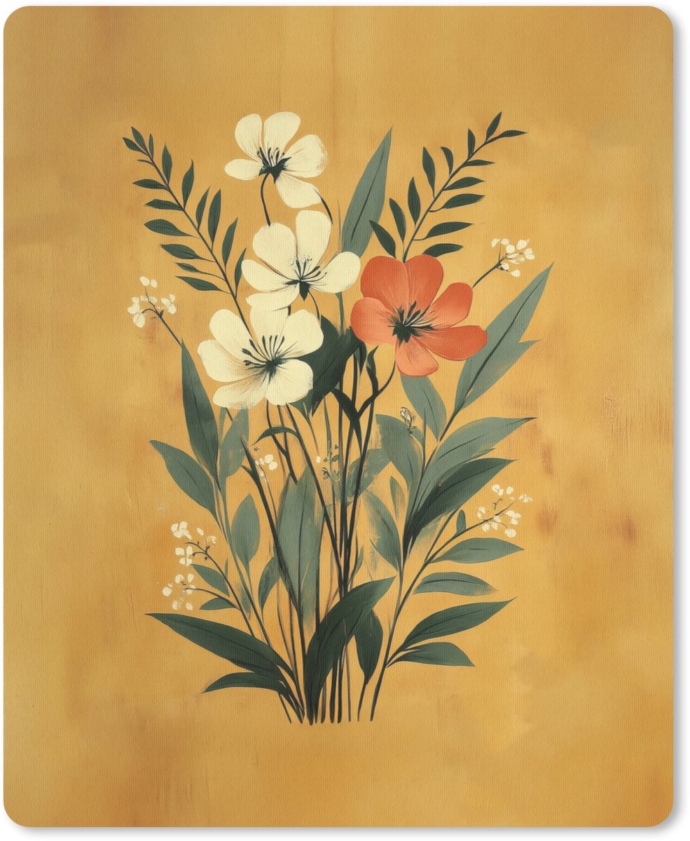 Muismat 19x23 cm - Mousepad Bladeren - Boeket - Bloemen - Geel - Muismatten