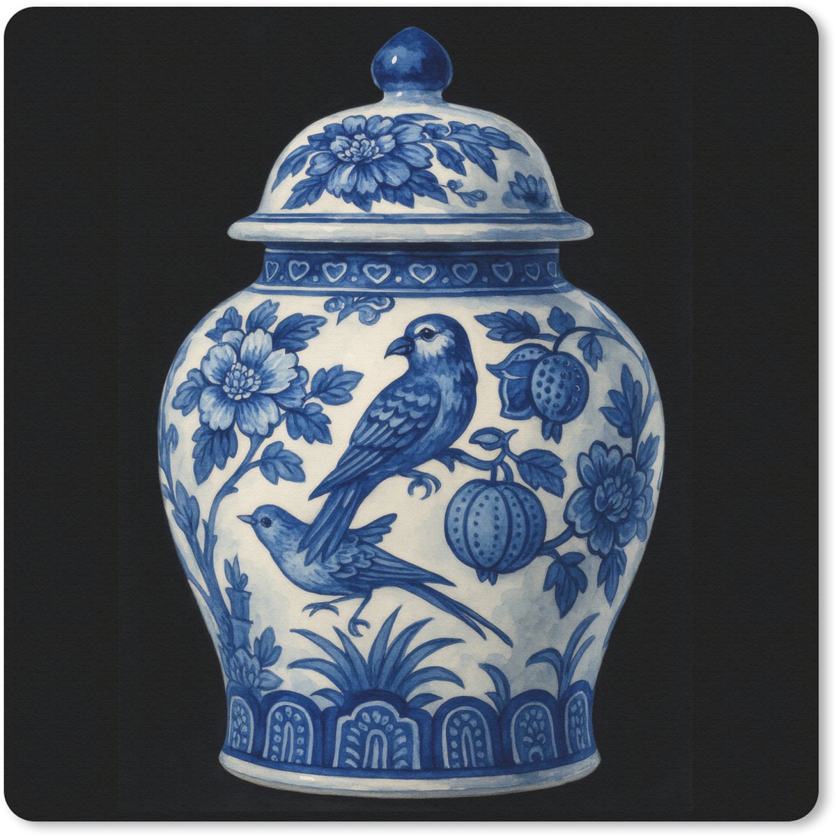 Muismat 20x20 cm - Mousepad Pot - Delfts Blauw - Bloemen - Muismatten