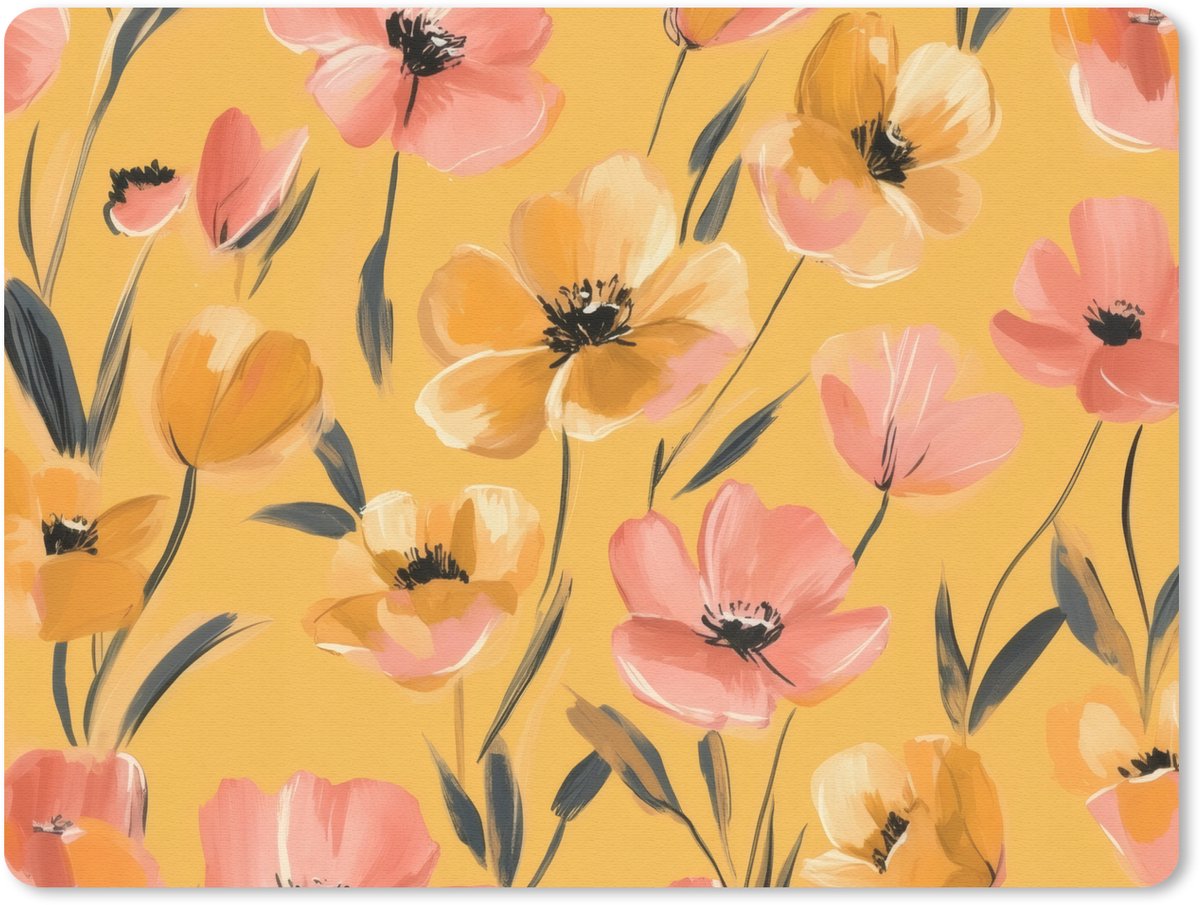 Muismat 23x19 cm - Mousepad Bloemen - Geschilderd - Geel - Muismatten