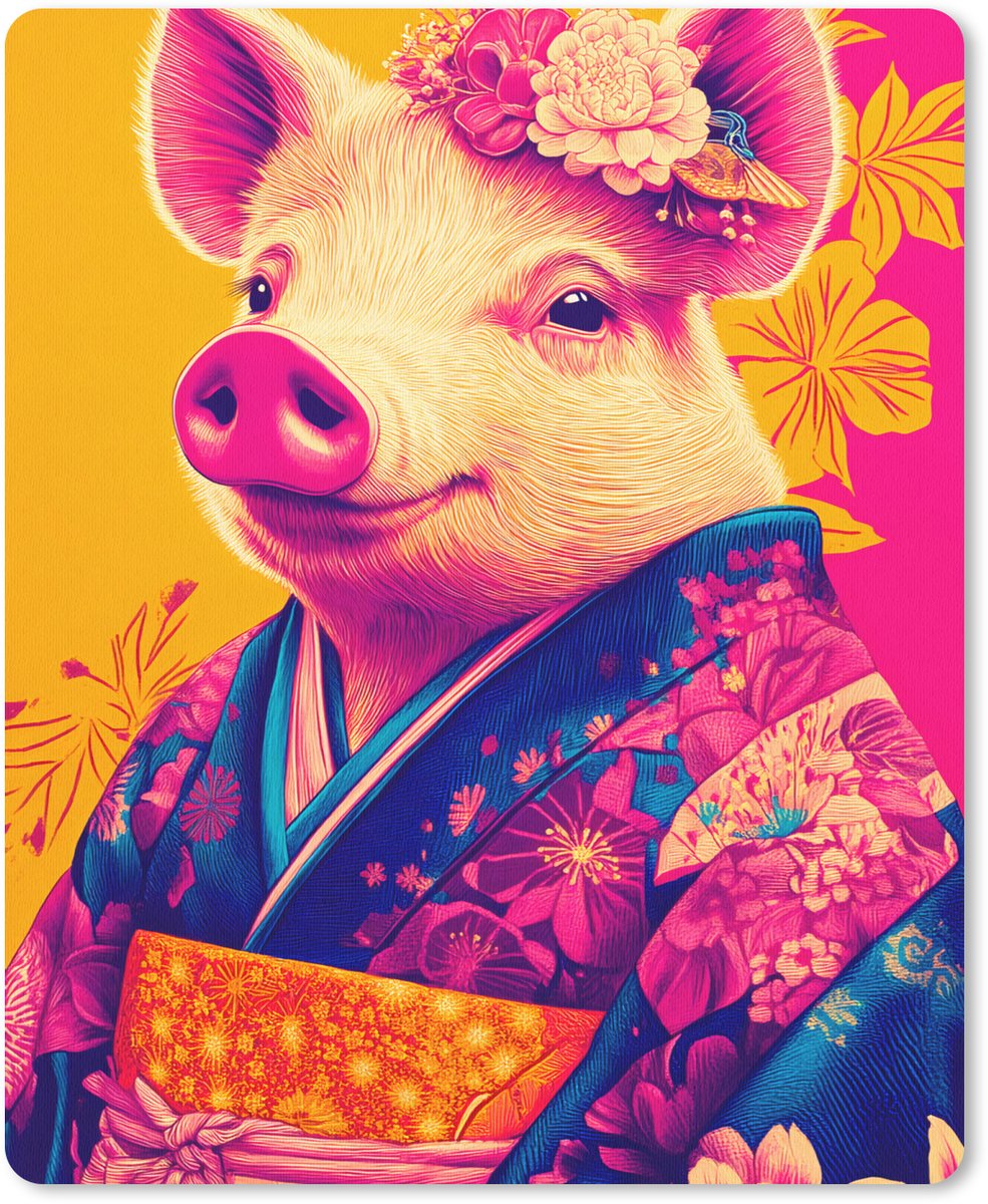 Muismat 19x23 cm - Mousepad Varken - Bloemkroon - Kimono - Abstract - Muismatten