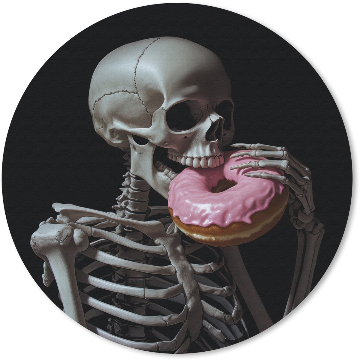 Muismat rond 30x30 cm - Mousepad Skelet - Donut - Eten - Schedel - Roze - Ronde muismatten