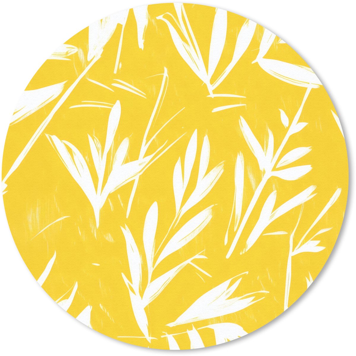 Muismat rond 20x20 cm - Mousepad Abstract - Bladeren - Geel - Penseelstreken - Ronde muismatten
