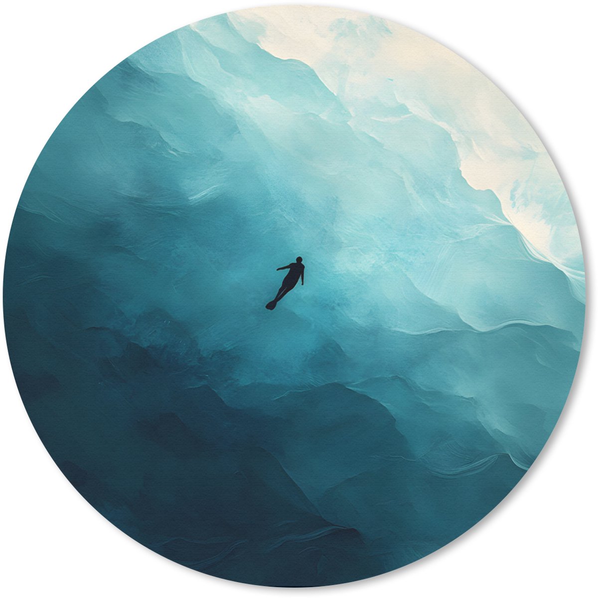 Muismat rond 50x50 cm - Mousepad Zee - Silhouet - Abstract - Blauw - Ronde muismatten