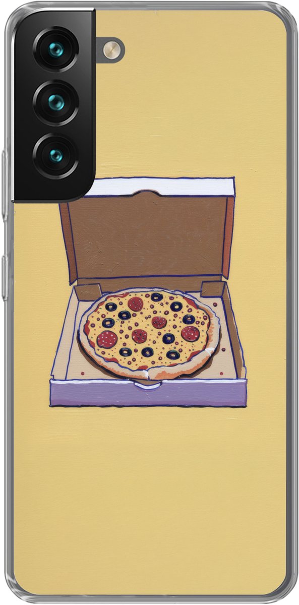 Telefoonhoesje Geschikt voor Samsung Galaxy S22 hoesje - Pizza - Doos - Salami - Illustratie - Siliconen Telefoonhoesje Telefoonhoesje