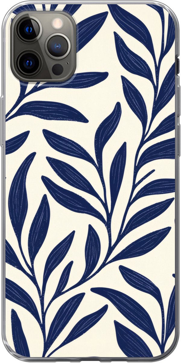Telefoonhoesje Geschikt voor iPhone 12 Pro Max hoesje - Bladeren - Klimop - Donkerblauw - Siliconen Telefoonhoesje Telefoonhoesje