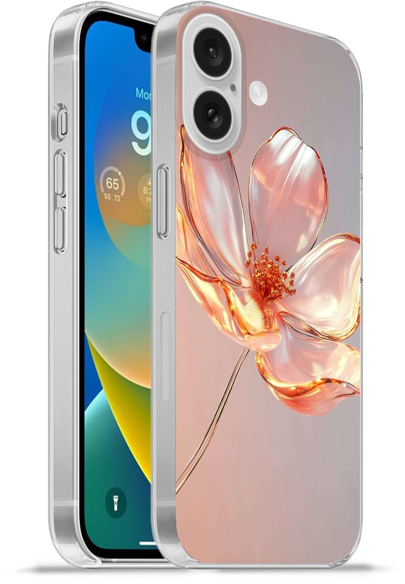 Telefoonhoesje Geschikt voor Apple Iphone 16 hoesje - Glazen - Bloem - Roze - Siliconen Telefoonhoesje Telefoonhoesje
