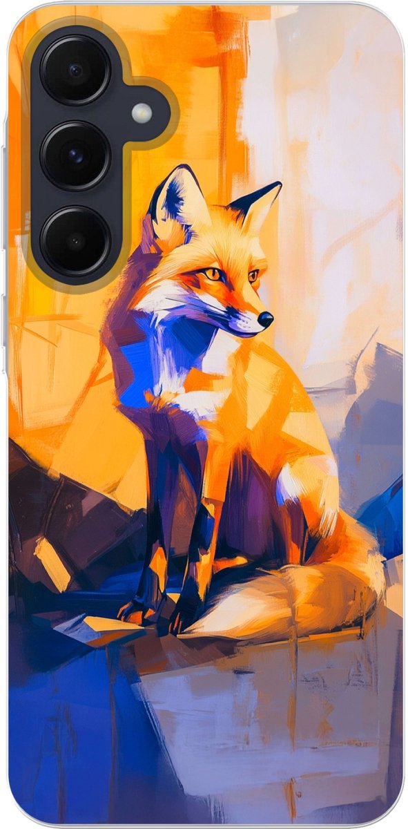 Telefoonhoesje Geschikt voor Samsung Galaxy A55 hoesje - Vos - Oranje - Vormen - Abstract - Siliconen Telefoonhoesje Telefoonhoesje