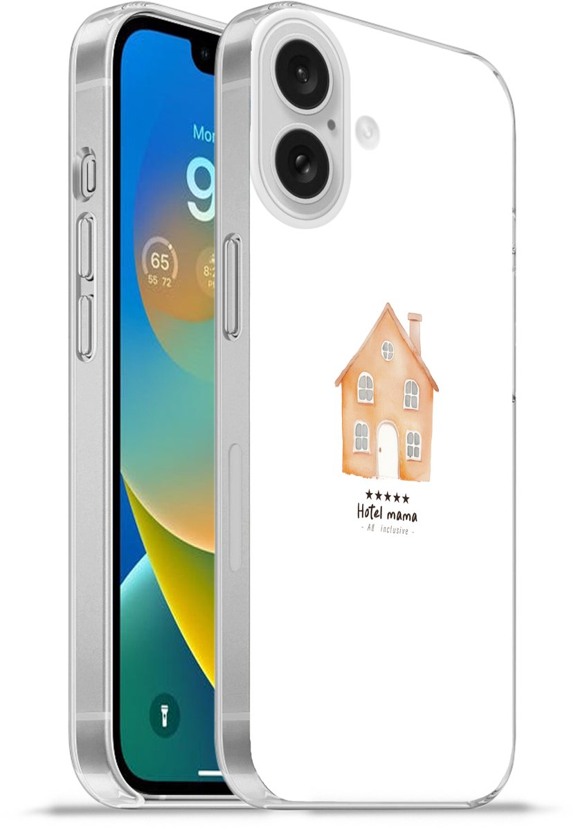 Telefoonhoesje Geschikt voor Apple Iphone 16 hoesje - Oranje - Huisje - Quote - Hotel - Siliconen Telefoonhoesje Telefoonhoesje