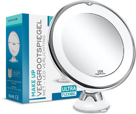 Duradis - Make up spiegel - Vergrootspiegel met zuignap - Met LED verlichting - 10x vergroting