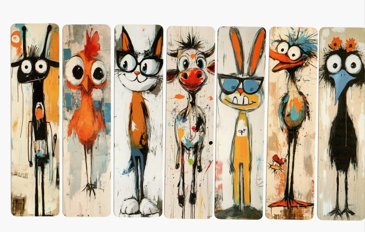Creatieve Dieren Boekenleggers Set – 7 Abstracte Cartoon Illustraties – 15x4 cm – Dubbelzijdig – Hoogwaardig Papier