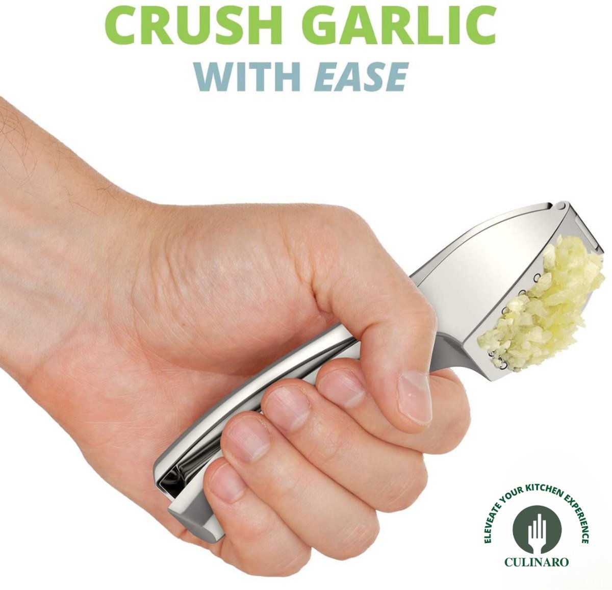 Culinaro® Premium Knoflookpers - Gemberpers - Makkelijk te Gebruiken & te Wassen - Vaatwasser bestendig - Zilver — afbeelding 5