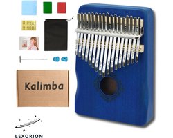 Lexorion Kalimba 17 Tonen – Duimpiano Muziekinstrument – Inclusief Kalimba Boek, Stemapparaat & Opbergzak – Voor Kinderen & Volwassenen – Kalimba Muziekboek – Blauw