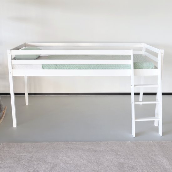 REKE Eveline Traverse semi-haute – Blanc – 200 × 90 cm avec sommier à lattes