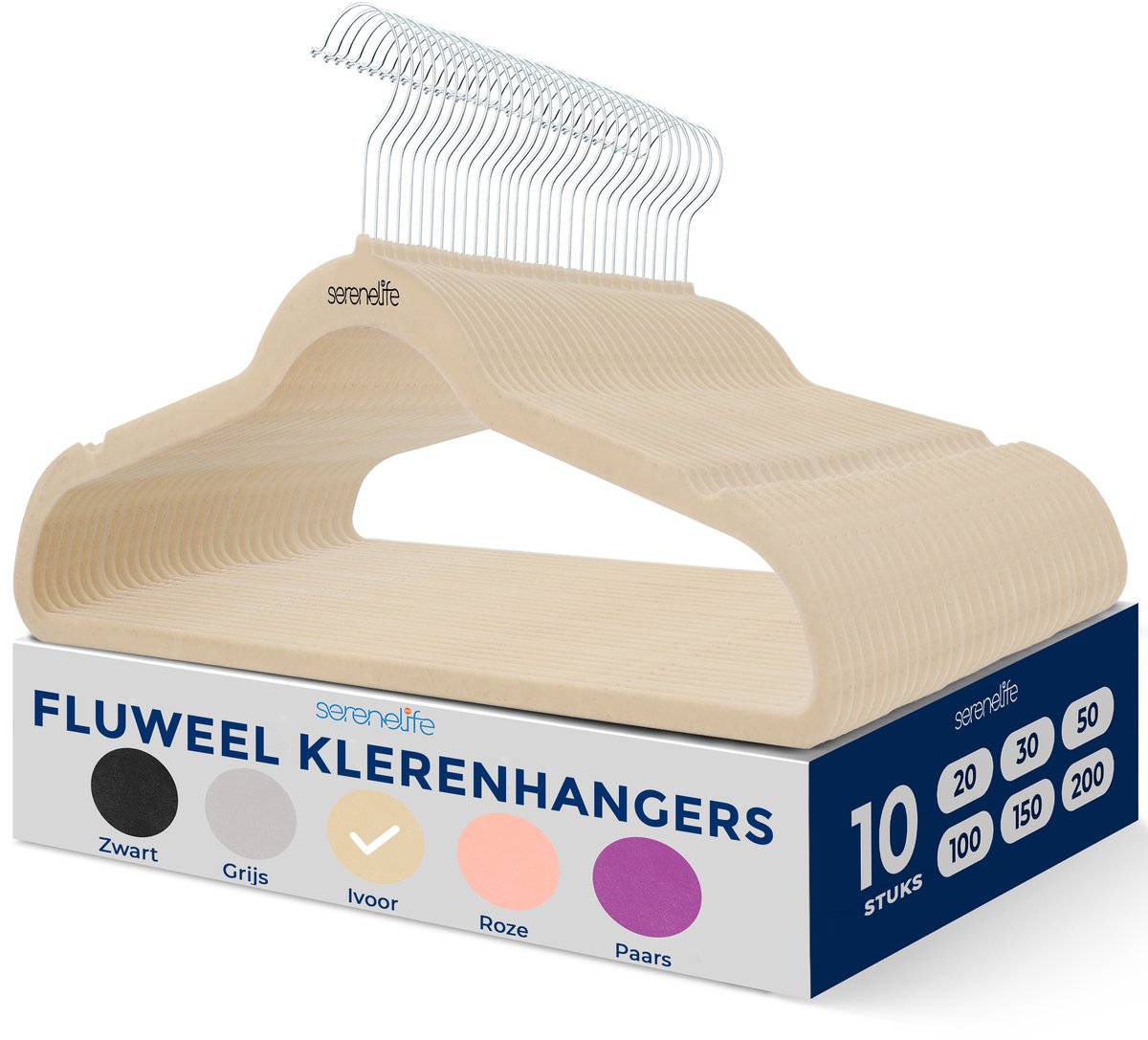 SereneLife Kleerhangers –Fluwelen Hangers-Antislip Zware Duurzame Kledinghangers Set-10 Stuks-Duurzaam met 360° Draaihaak