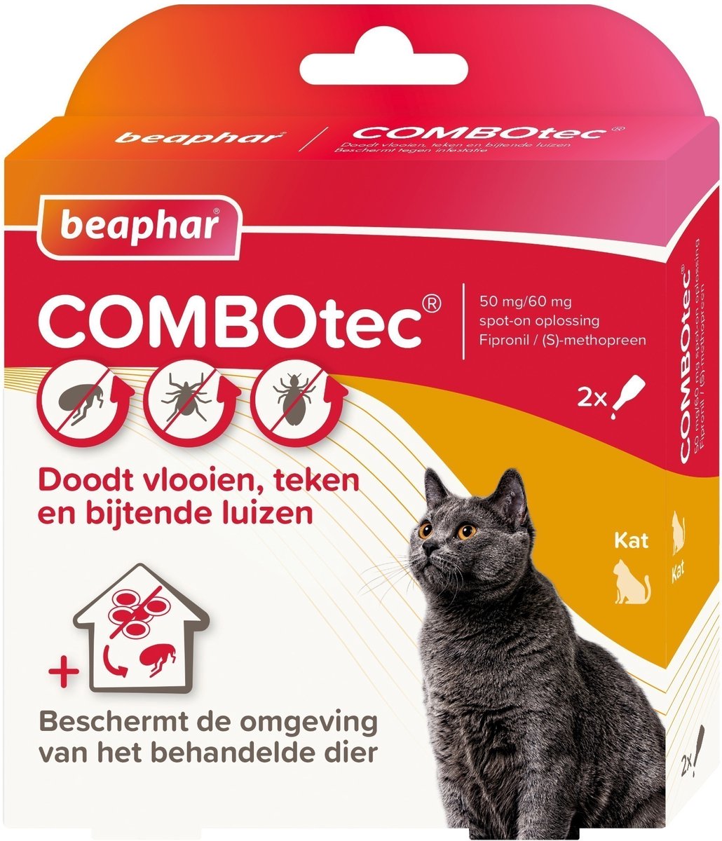 Beaphar Combotec Anti Vlooien en Teken Druppels Kat/Fret 2 pipetten