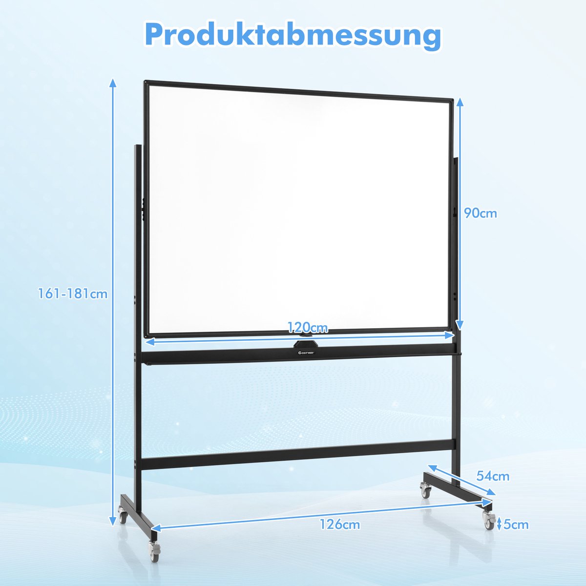 COSTWAY Mobiel whiteboard met standaard, 90 x 120 cm, dubbelzijdig magneetbord, in hoogte verstelbaar en 360° draaibaar, magnetisch whiteboard met wielen, whiteboard, afwasbaar, beschrijfbaar, incl. thumbnail 6