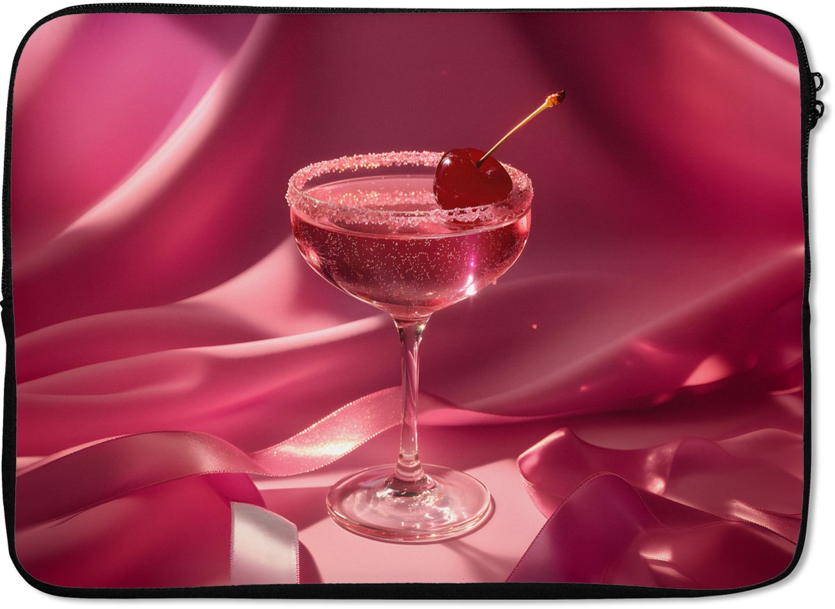Laptophoes 13 inch - Cocktail - Pink - Luxe - Laptop sleeve - Binnenmaat 32x22,5 cm - Zwarte achterkant