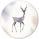 Minimalistisch ontwerp van een hert - Hert wanddecoratie rond - Wandobject rond dieren - Minimalisme - Wandcirkel schilderij - Woondecoratie - muurcirkel aluminium 50x50 cm