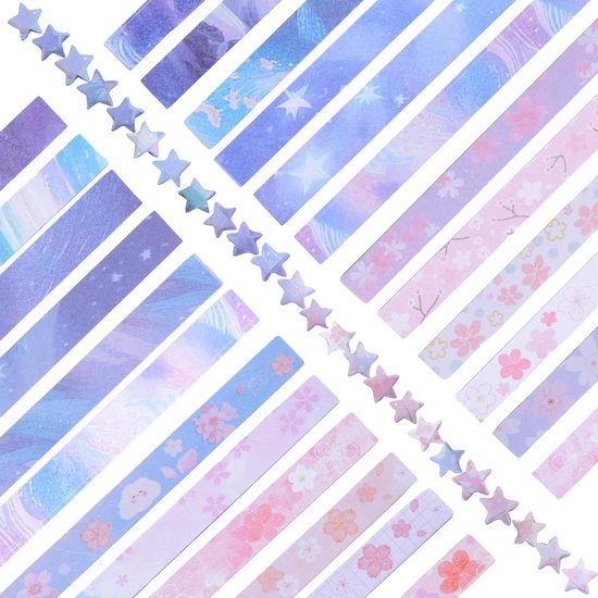 URROMA Lichtgevende Origami Ster Strips, 630 Stuks Kroon Toren Bloem Patroon Assortiment Kleur en Effen Kleur Lucky Star Decoratie voor DIY Hand Art Ambachten