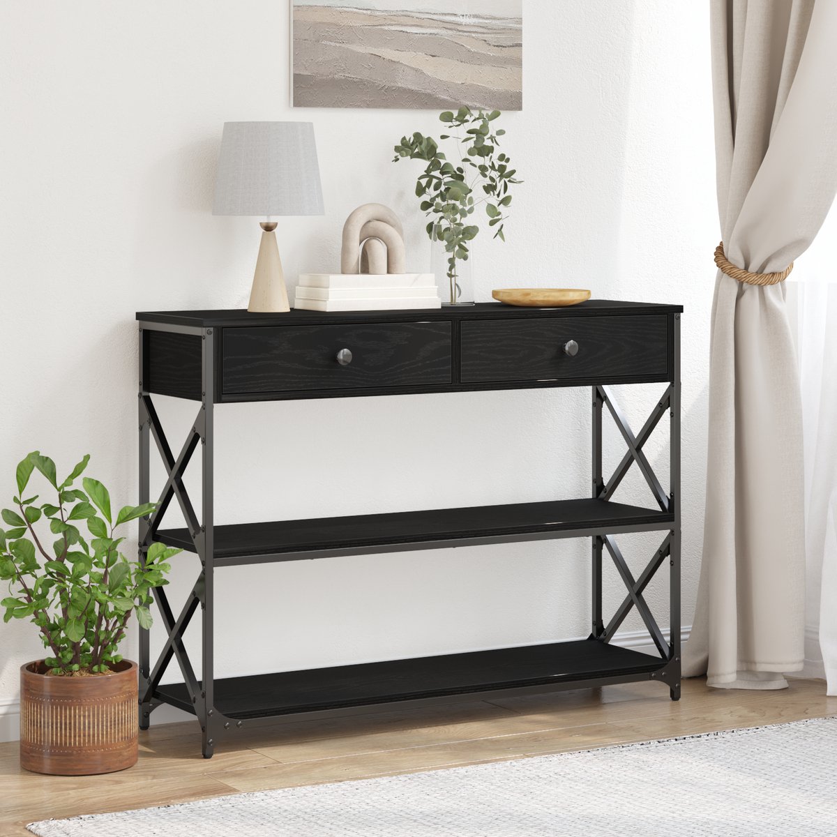 vidaXL Console - Tafel - Zwart - eiken - 100 - x - 28 - x - 75 - cm