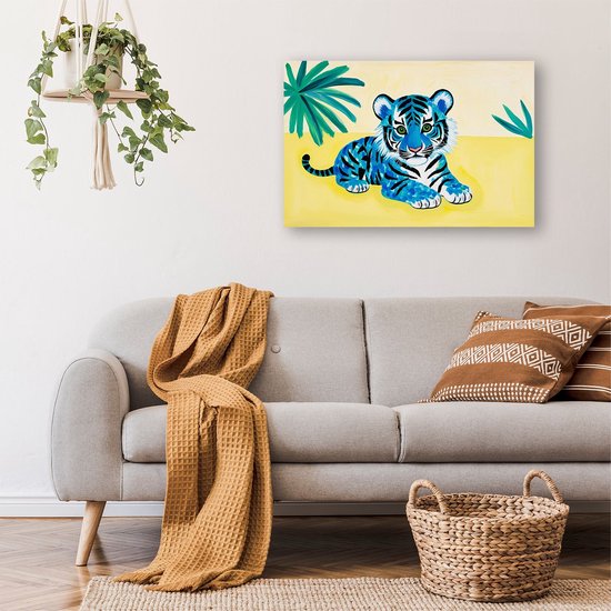 Bébé tigre bleu dans la jungle - Décoration murale tigre - Décoration murale bébé tigre - Pop Art - Décoration murale campagne - Affiches stylées - poster 150x100 cm
