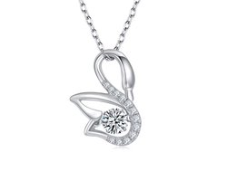 Selevie Ketting Witgoud met Zwaan - Swan - Hanger - Ronde 0.5ct VVS Moissanite midden + extra moissanite op hanger