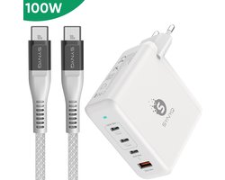 Synyq 100W GaN2 Super Snellader - 1,5m 100w USB-C kabel - 4 Poorten - Gecertificeerd - Usb c lader - Usb c oplader - Usb c adapter