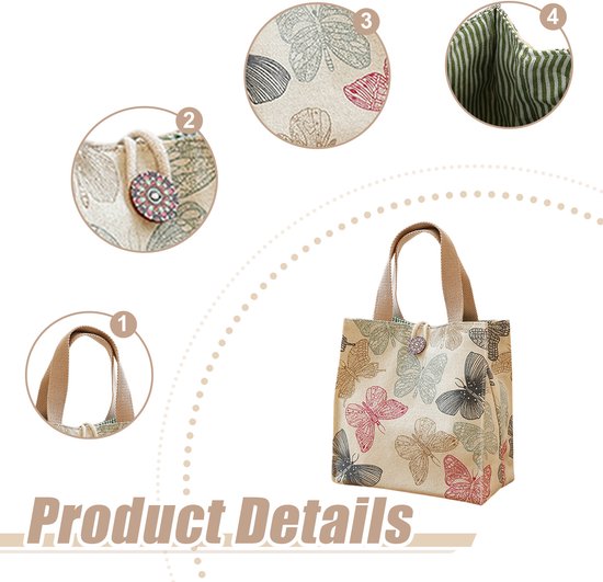 Lunchtas - Lunchbox tas - picknicktas - Canvas lunchbox tas - grote capaciteit - lunchtas - boodschappentassen - handtassendraagbare lunchtas - Beige - groot van Merkloos — afbeelding 4