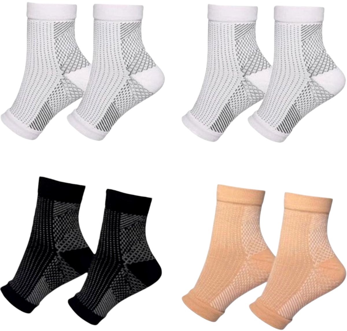 Klikkopers® - Neuropathie Sokken SET 4 Paar - Maat 35-37 - Compressie Sokken - Neuropathie Sokken Zonder Tenen - Compressiesokken - Slaapsokken - Bedsokken - Massagesokken - 2 Paar Wit + 1 Paar Zwart + 1 Paar Biege