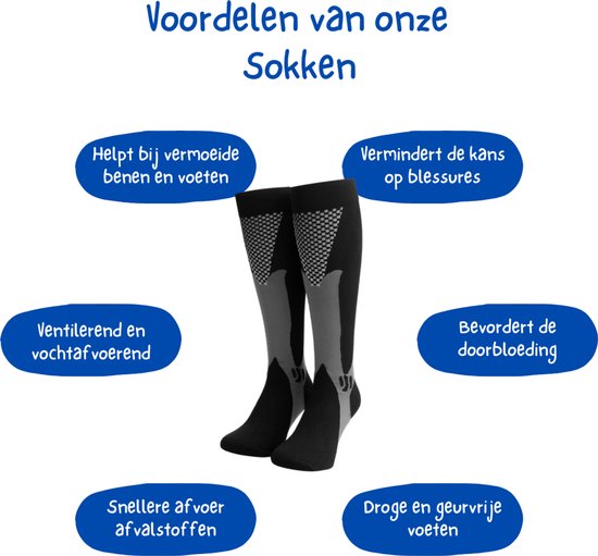 2 Paar Warme Compressiesokken – Zwart Grijs – Unisex maat 41-46 – Sport, Wandelen & Wintergebruik