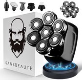 6-in-1 Scheerapparaat Mannen + Extra Scheerkop – Trimmer - Tondeuse - Sansbeauté® Skull Sharp PRO - Nat & Droog - Face en Head Shaver – Hoofd Kaal Scheren - Draadloos Opladen - Opzetstukken