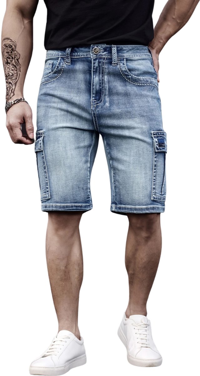 Livano Korte Broek Heren Spijkerbroek met Zakken Volwassenen Jongens Shorts Blauw