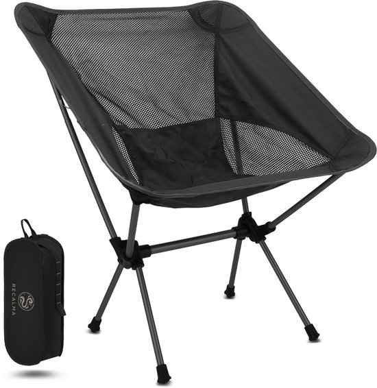 Recalma Campingstoel Zwart – Campingstoel Opvouwbaar - Lichtgewicht Visstoel - Vouwstoel Inklapbaar – Outdoor Vouwstoel met Draagtas – Strandstoel - Zwart