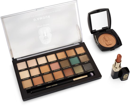 Ultra Glam Set - Egyptian Powder Bronzer + Magic Lipstick + D'Amour Oogschaduw Palette (21 kleuren en kwast)