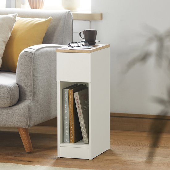 SoBuy Bijzettafel, Nachtkastje met 1 lade en 2 planken, Salontafel van hout, voor Slaapkamer, Woonkamer, Zwart, 80x40x18cm, FBT46-Sch