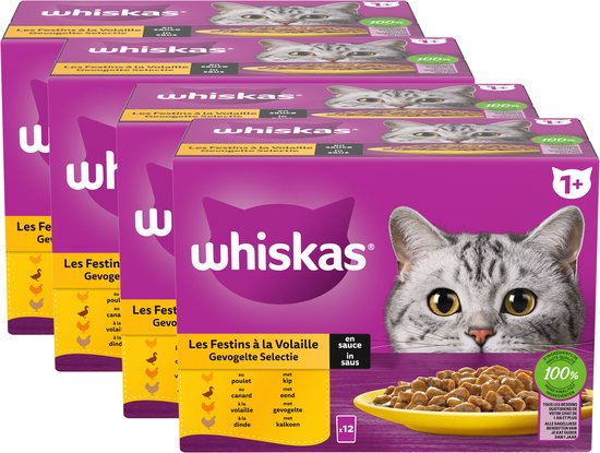 Whiskas Kattenvoer - Adult 1+ - Gevogelte Selectie in Saus - 48x85g