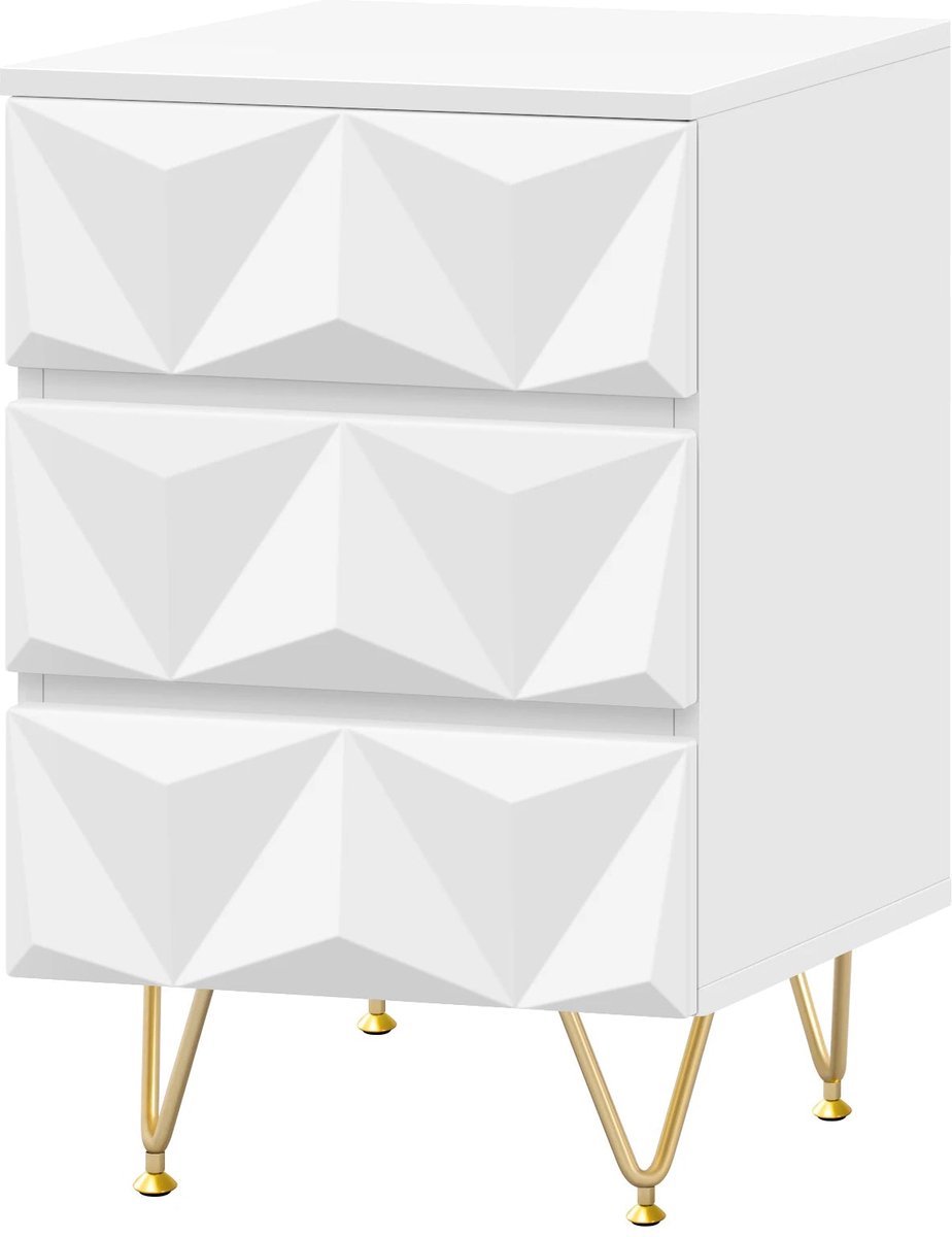 Corenia Nachtkastje - Salontafel - Bijzet - Interieurdecoratie - Opbergeenheid - MDF - met 3 Lades - 40x53x40cm - voor Slaapkamer - Woonkamer - Wit White