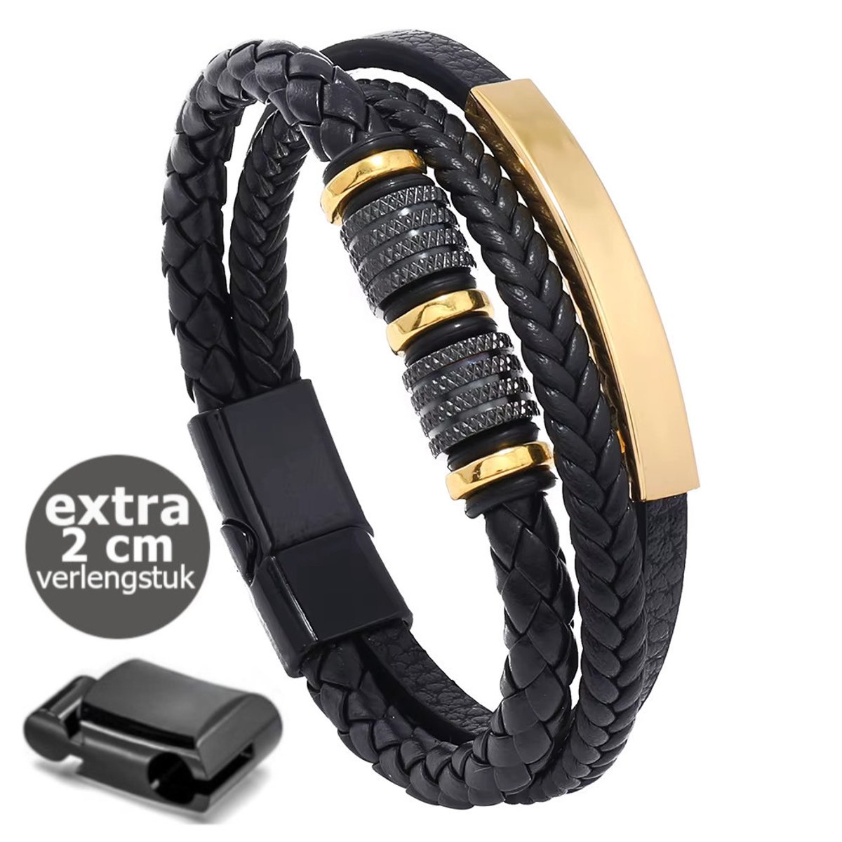 KHRONOX® Armband, Armband Heren, kh04 21 cm GEEL, Roestvrij Staal, Armbanden, Leren Armband Heren, Leren Armband, Leren Armbanden, Armbandje, Kunstleer, Mannen, Magnetische Sluiting, + 2 CM Verlengstuk, Verjaardag, Vaderdag Valentijnsdag, Cadeautje