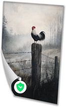 Haan in mistig landschap - Haan poster - Muurdecoratie dier - Realistische kunst - Wanddecoratie kinderkamer - Posterprints - poster 60x90 cm
