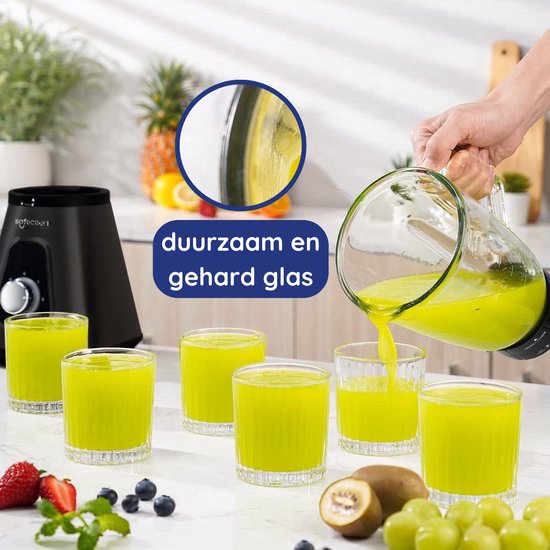 Safecourt Kitchen Blender - 1,5L Glas & 600ml To-Go beker - 1300W Smoothie maker - Krachtig, stil en eenvoudige reiniging