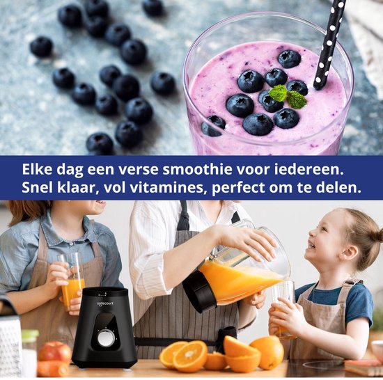 Safecourt Kitchen Blender - 1,5L Glas & 600ml To-Go beker - 1300W Smoothie maker - Krachtig, stil en eenvoudige reiniging