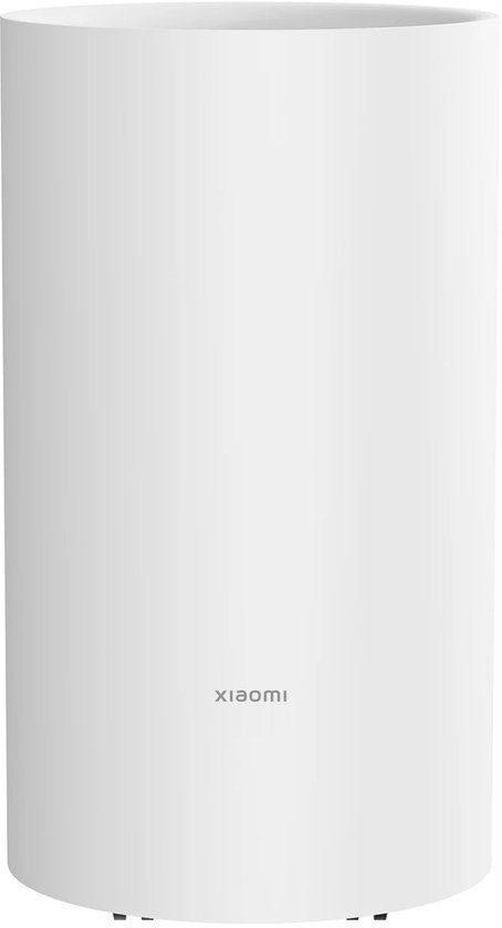 Cilindervormige witte luchtreiniger met Xiaomi-logo.