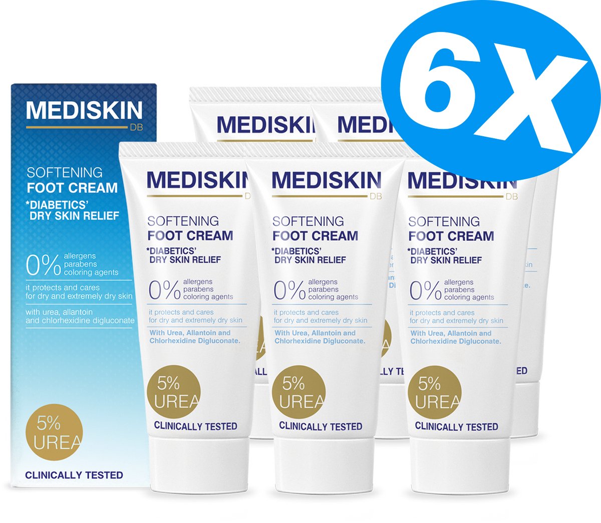 Mediskin Softening Foot Cream Voordeelverpakking – Voetencrème Zeer Droge Voeten – Ureum Voetverzorging – Voetcrème tegen Huidirritaties, Roodheid en Jeuk – 6 x 75ml