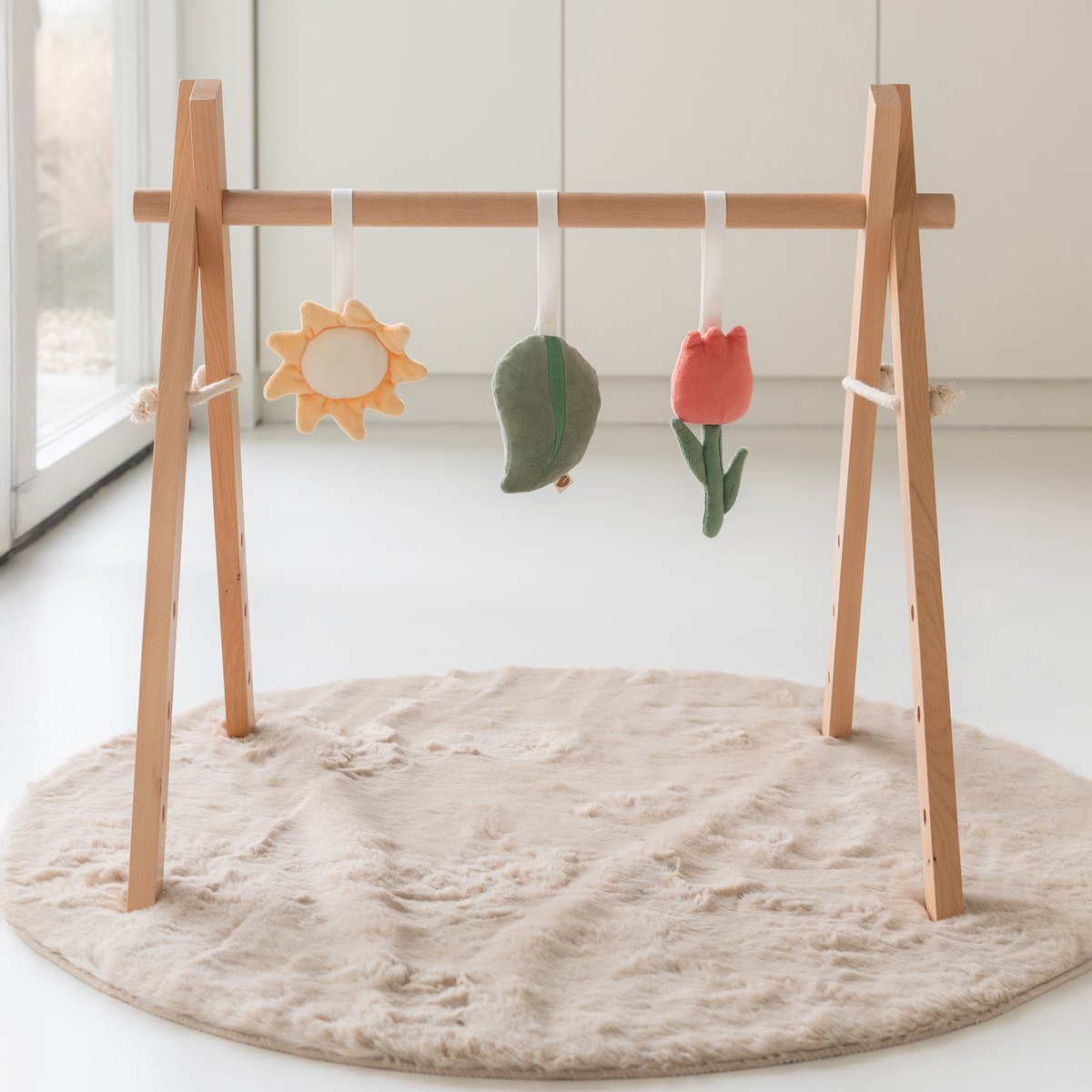Babiem® George - Babygym - Incl. 3 Speeltjes met geluid - Montessori - Biologisch Katoen - FSC Hout