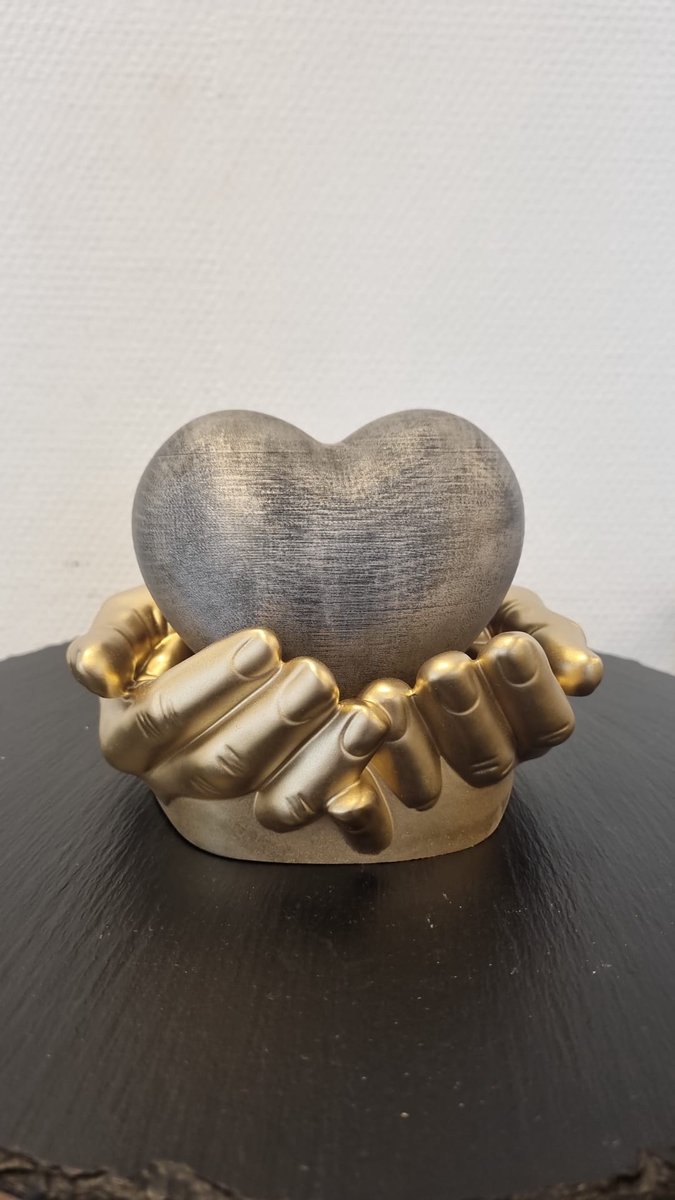 Urn hart in handen - oud zilver, goud - 450 ml