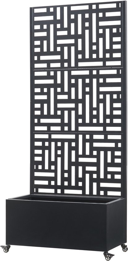 Paravent de jardin Bernalda avec jardinière sur roulettes 190x82x38 cm noir casa.pro
