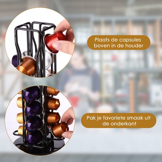 Man vult capsulehouder en pakt favoriete smaak Nespresso cup uit de onderkant.
