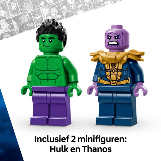 LEGO Hulk en Thanos minifiguren naast elkaar.