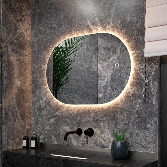 Mirlux Badkamerspiegel met LED Verlichting & Verwarming – Wandspiegel Ovaal – Anti Condens Douchespiegel - 90x60CM