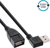 Easy-USB-A haaks (links/rechts) naar USB-A verlengkabel - volledig bedekt - USB2.0 - tot 2A / zwart - 1 meter